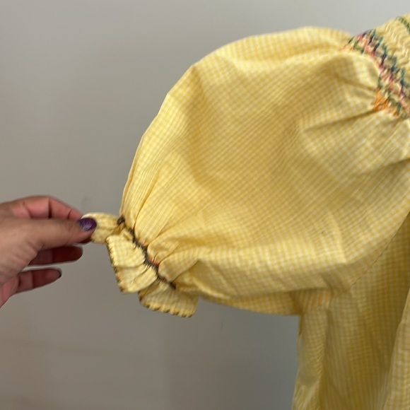 Extra Large lightweight yellow and white checkered printed dress w/ embroidery - Picture 3 of 8